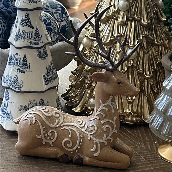 NEW! Vintage Inspired Gingerbread Holiday Santa Reindeer Figurine - Picture 2 of 11